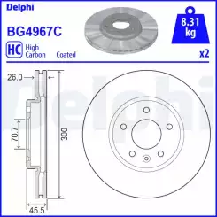 DELPHI Ön Fren Diski Karbon Kaplamalı 16 Jant Adet BG4967C