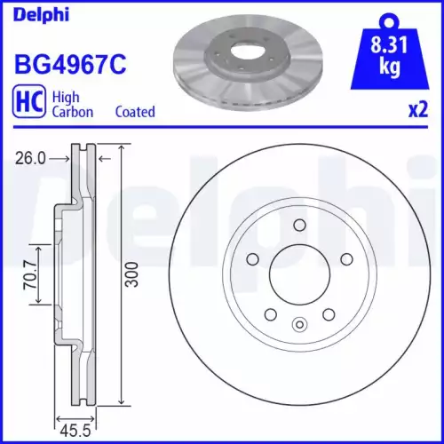 DELPHI Ön Fren Diski Karbon Kaplamalı 16 Jant Adet BG4967C