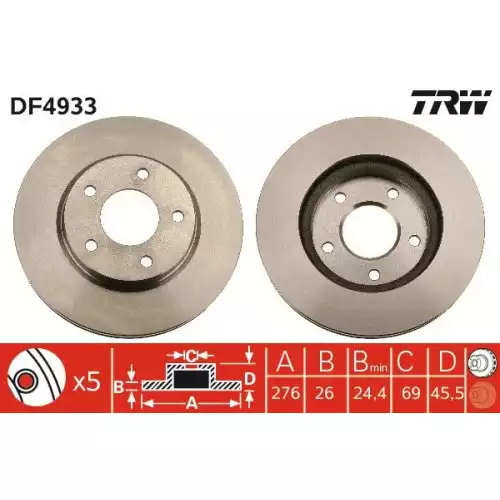 TRW Ön Fren Diski Havalı 276.5.mm Takım DF4933