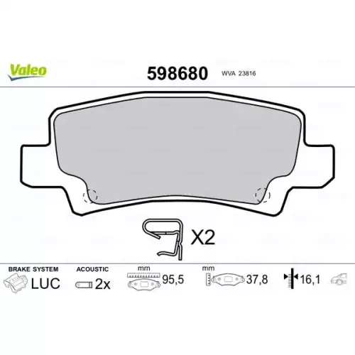 VALEO Arka Fren Balatası Tk 598680