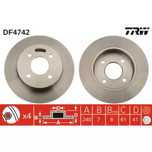 TRW Arka Fren Diski Düz DF4742