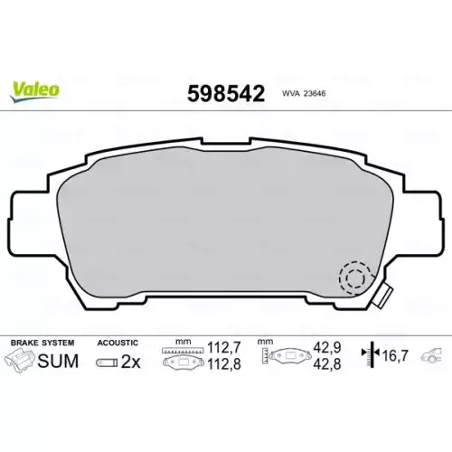 VALEO Arka Fren Balatası Tk 598542