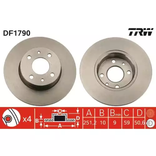 TRW Arka Fren Diski Düz DF1790