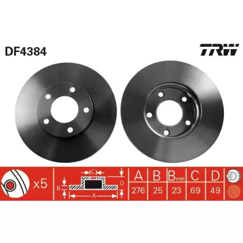 TRW Ön Fren Diski Havalı 278mm Takım DF4384