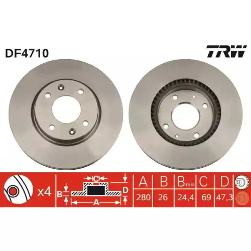 TRW Ön Fren Diski Havalı 280.4mm Takım DF4710