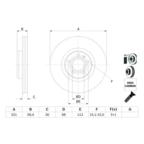 BOSCH Ön Fren Diski 321mm Havalı Yüksek Karbon Alasımlı 0986479300