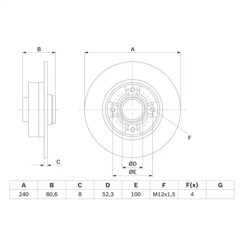 BOSCH Arka Fren Diski Rulmansız 240 4Mm (Adet) 0986479007