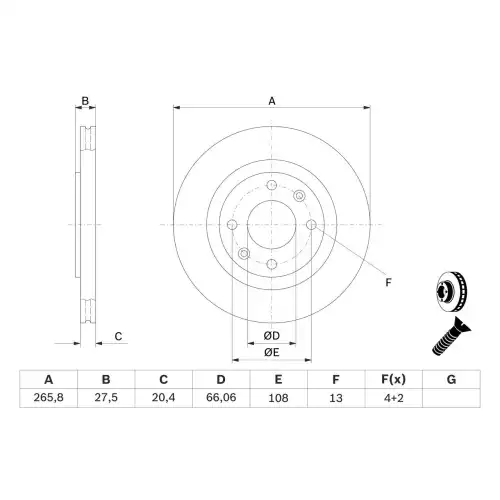 BOSCH Fren Diski Havalı Ön 266Mm 0986478268