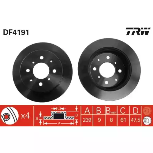 TRW Arka Fren Diski Düz DF4191