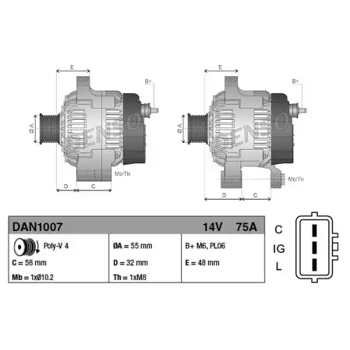 DENSO Alternatör 12V 75A DAN1007