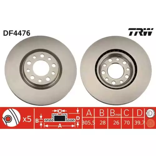 TRW Ön Fren Diski Havalı 305.5mm Takım DF4476