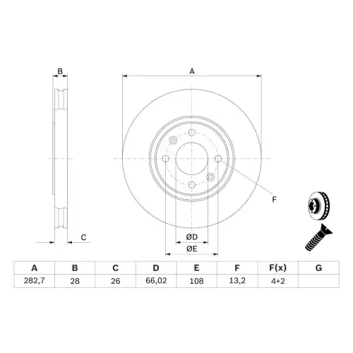 BOSCH Ön Fren Diski Havalı 283Mm 0986478831