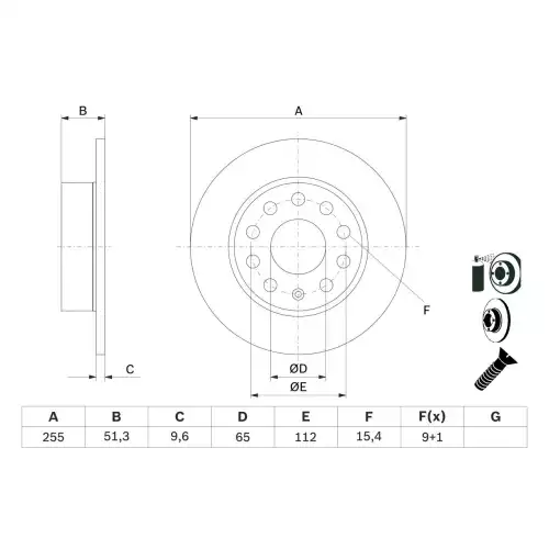 BOSCH Arka Fren Diski 255mm Takım 0986479099