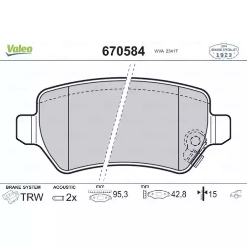 VALEO Arka Fren Balatası Tk Disk 670584