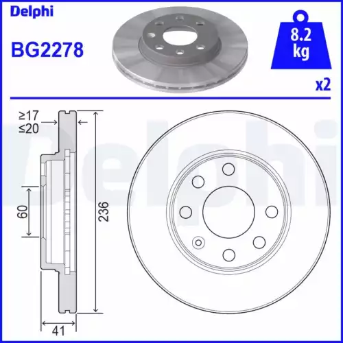 DELPHI Ön Fren Diski Havalı 236mm Takım BG2278