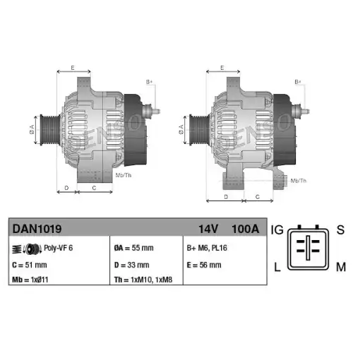 DENSO Alternatör 12 V 100A DAN1019