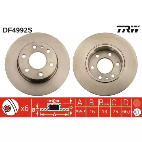 TRW Arka Fren Diski Düz DF4992S