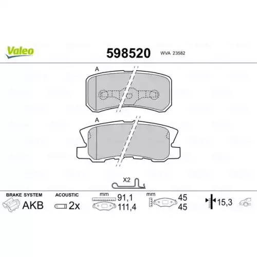 VALEO Arka Fren Balatası Tk 598520