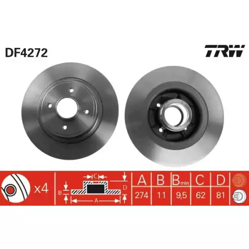 TRW Arka Fren Diski Düz DF4272