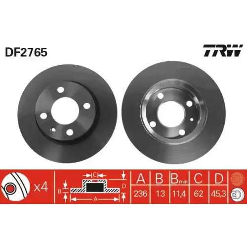 TRW Ön Fren Diski 236mmmm DF2765