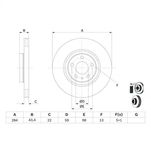 BOSCH Ön Fren Diski Havalı 284.5 mm Takım 0986478521