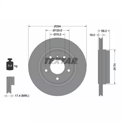 TEXTAR Arka Fren Diski Havalı 294X190mm 92097303