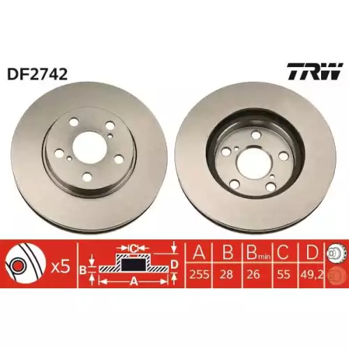 TRW Ön Fren Diski Havalı 255.5.mm DF2742