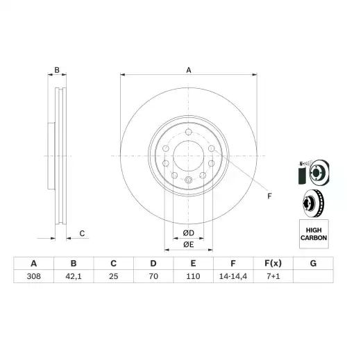 BOSCH Ön Fren Diski Havalı 308mm Adet 0986479113