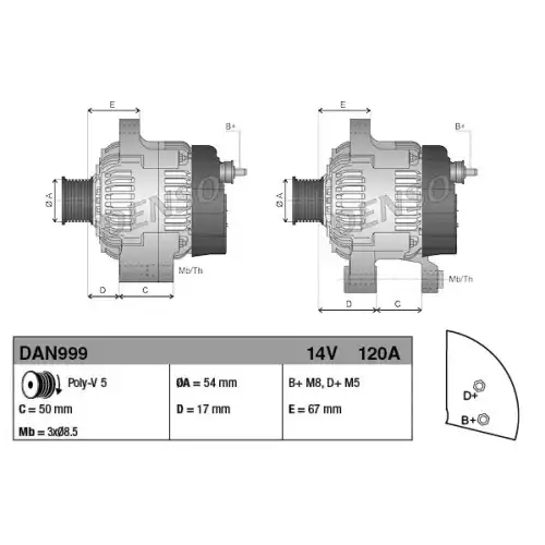 DENSO Alternatör 12V 120A DAN999