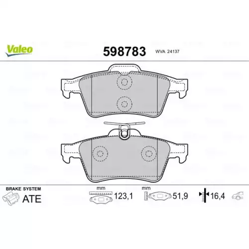 VALEO Arka Fren Balatası Tk 598783