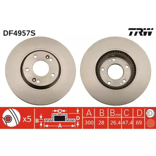 TRW Ön Fren Diski Havalı 300mm DF4957S