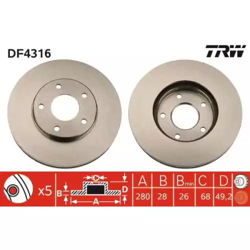 TRW Ön Fren Diski Havalı 280.5.mm DF4316