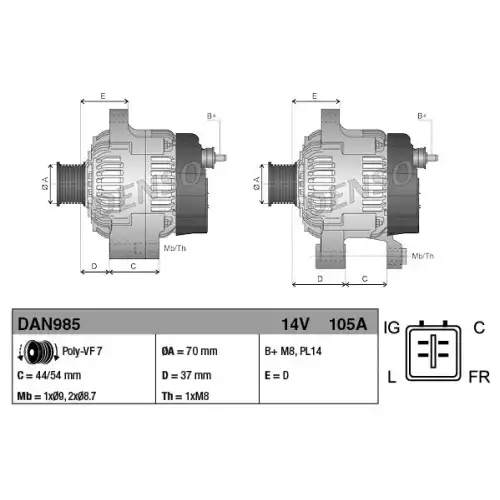 DENSO Alternatör 12 V 105A DAN985