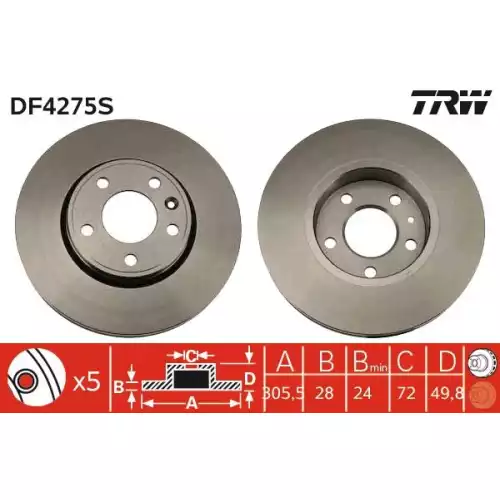 TRW Ön Fren Diski Havalı 305.5mm DF4275S