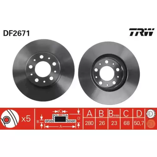 TRW Ön Fren Diski Havalı 280mmmm DF2671