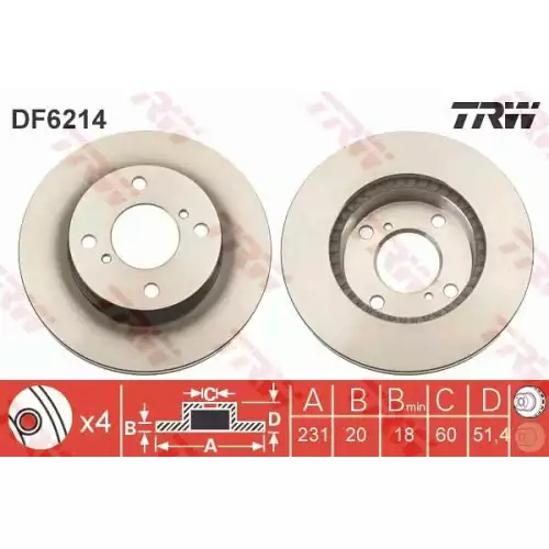 TRW Ön Fren Diski Havalı 231.4.mm DF6214