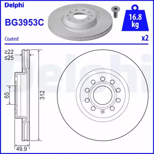 DELPHI Ön Fren Diski Havalı Takım BG3953C