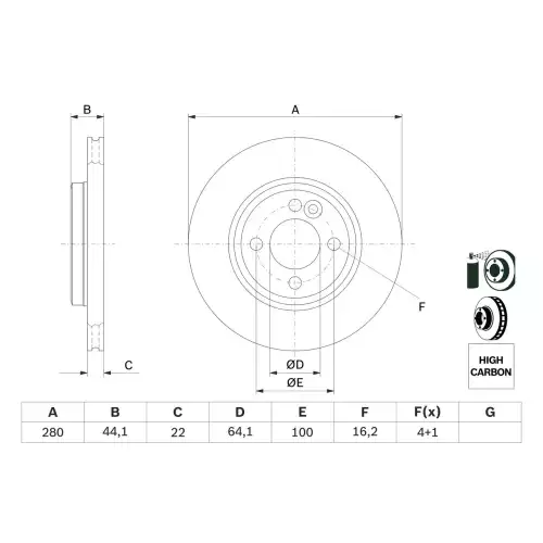 BOSCH Ön Fren Diski 280mm 0986479437