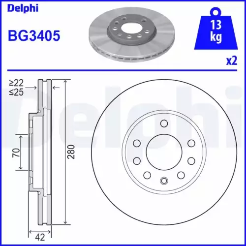 DELPHI Ön Fren Diski Havalı 280mm Takım BG3405