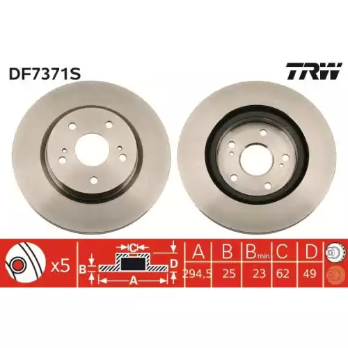 TRW Ön Fren Diski Havalı 294mm Takım DF7371S