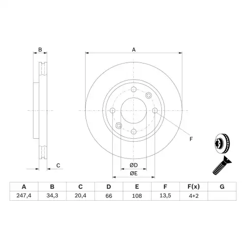 BOSCH Ön Fren Diski Havalı 247mm Takım 0986478370