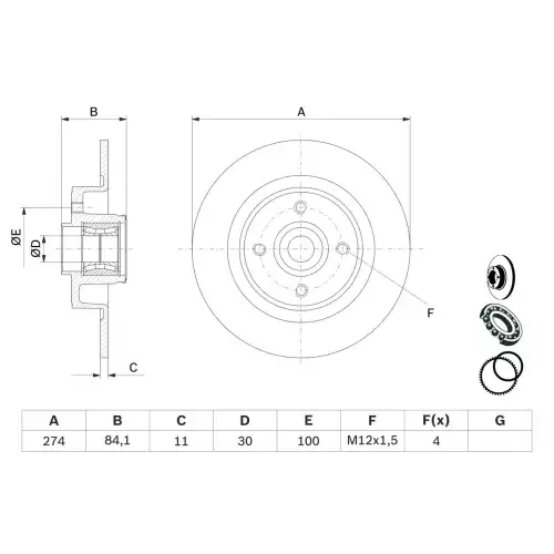 BOSCH Arka Fren Diski Düz 274Mm Rulmanlı 0986479277