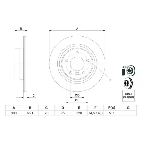 BOSCH Arka Fren Diski 300mm Havalı Yüksek Karbon Alasıml 0986479218