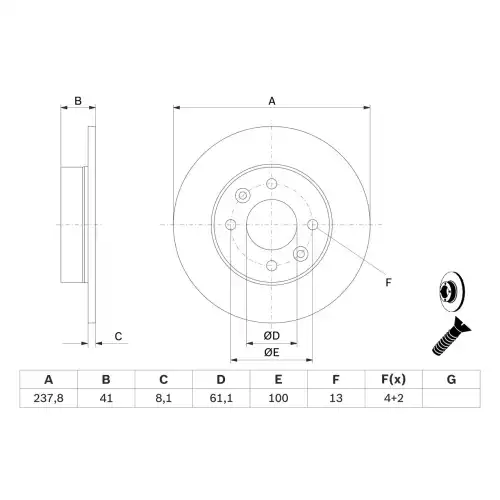 BOSCH Fren Diski Düz Ön 238Mm 0986478273