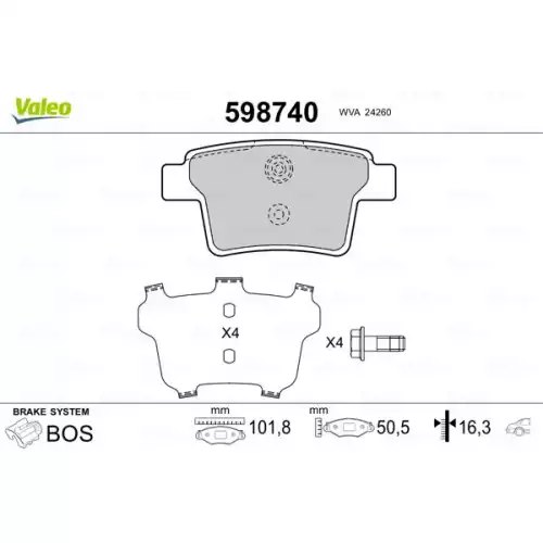 VALEO Arka Fren Balatası Tk 598740