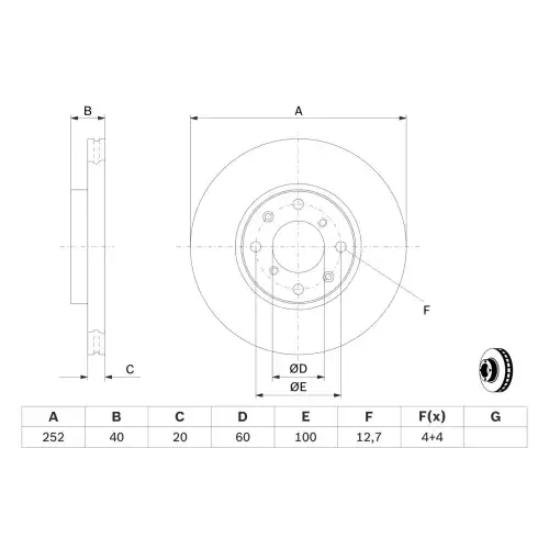 BOSCH Fren Diski Havalı Ön 252 4Mm 0986479308