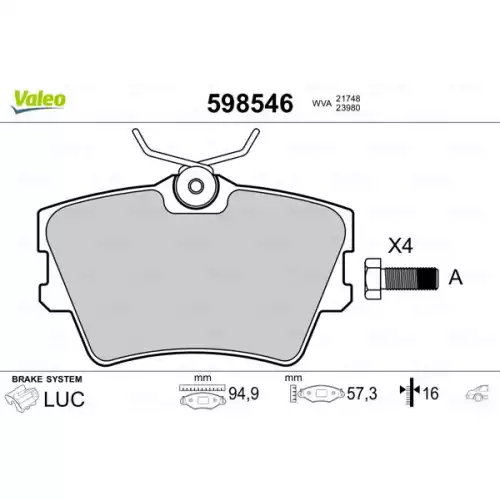 VALEO Arka Fren Balatası Tk 598546