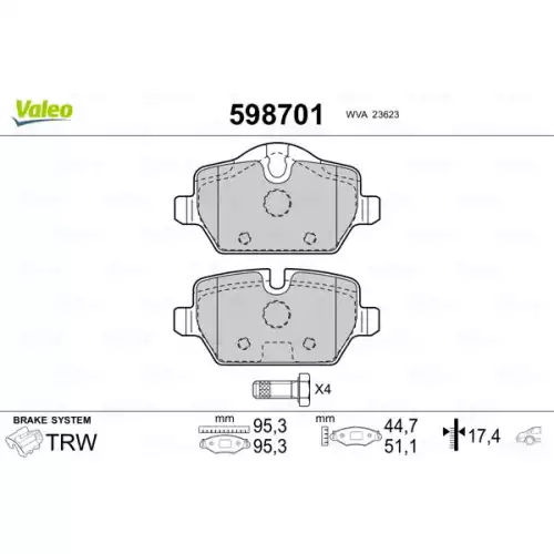 VALEO Arka Fren Balatası Tk 598701