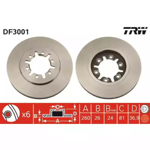 TRW Ön Fren Diski Havalı 260.6mm DF3001