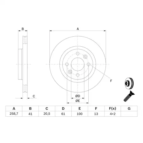 BOSCH Ön Fren Diski Havalı 259 MM 0986478124